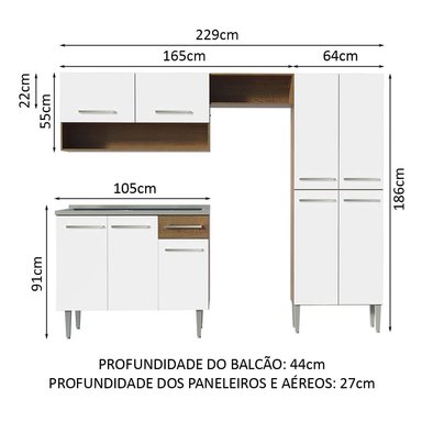 MUEBLE DE COCINA INTEGRAL EMILLY 229 CM CON LAVADERO 10 - MARRÓN/BLANCO - 3