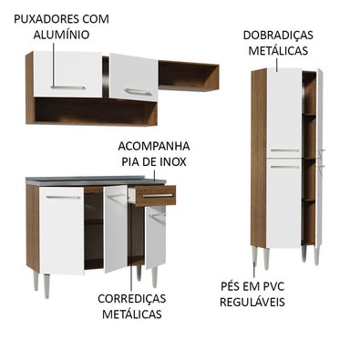 MUEBLE DE COCINA INTEGRAL EMILLY 229 CM CON LAVADERO 10 - MARRÓN/BLANCO - 4