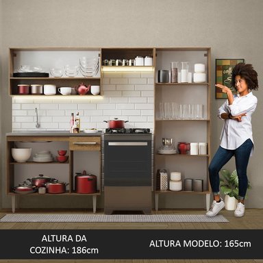 MUEBLE DE COCINA INTEGRAL EMILLY 229 CM CON LAVADERO 10 - MARRÓN/BLANCO - 5