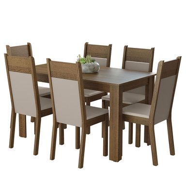 JUEGO DE COMEDOR BAHAMAS CON 6 SILLAS - MARRÓN/CREMA/BEIGE