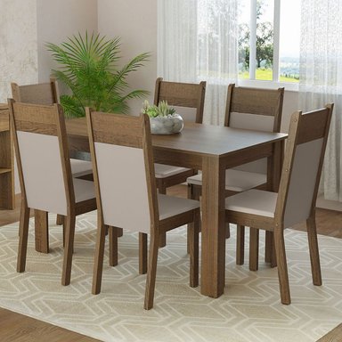 JUEGO DE COMEDOR BAHAMAS CON 6 SILLAS - MARRÓN/CREMA/BEIGE - 2