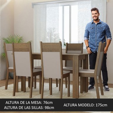 JUEGO DE COMEDOR BAHAMAS CON 6 SILLAS - MARRÓN/CREMA/BEIGE - 5