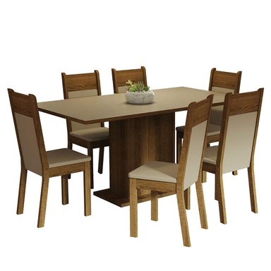 JUEGO DE COMEDOR AUGUSTA CON 6 SILLAS CREMA/MARRON/BEIGE