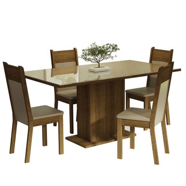 JUEGO DE COMEDOR GRETA CON 4 SILLAS - CREMA/MARRÓN/BEIGE