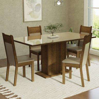 JUEGO DE COMEDOR GRETA CON 4 SILLAS - CREMA/MARRÓN/BEIGE - 2