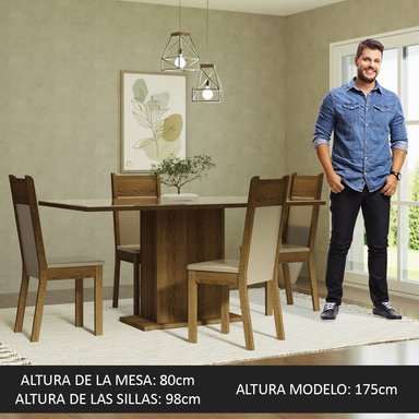 JUEGO DE COMEDOR GRETA CON 4 SILLAS - CREMA/MARRÓN/BEIGE - 4