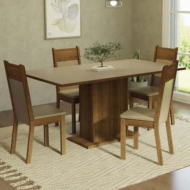 JUEGO COMEDOR MADESA MDJA040155 4 SILLAS CREMA ELISA MARRON BEIGE - 2