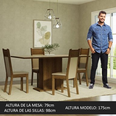 JUEGO COMEDOR MADESA MDJA040155 4 SILLAS CREMA ELISA MARRON BEIGE - 4