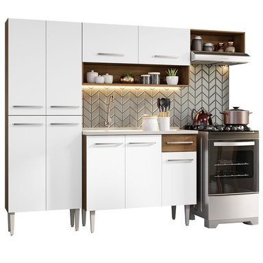 COCINA INTEGRAL MADESA GREM229012 1 CAJÓN 229CM CON FREGADERO MARRON/BLANCO EMILLY 12