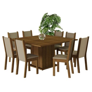 JUEGO DE COMEDOR MARISA CON 8 SILLAS - MARRÓN/CREMA/BEIGE
