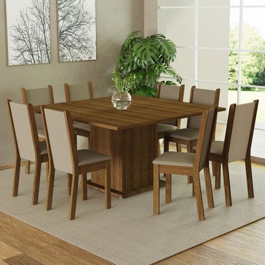 JUEGO DE COMEDOR MARISA CON 8 SILLAS - MARRÓN/CREMA/BEIGE - 2