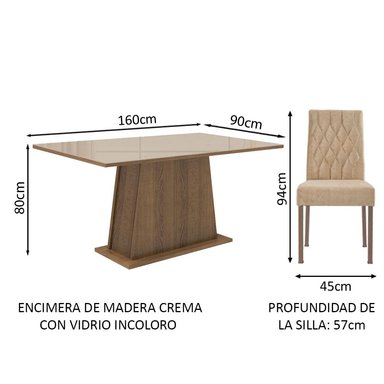 JUEGO COMEDOR MADESA MDJA0401457GSIM 4 SILLAS CREMA ARYELI MARRON IMPERIAL - 6