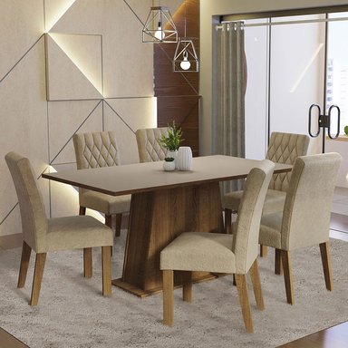 JUEGO COMEDOR MADESA MDJA0601377GSM 6 SILLAS CREMA BRITNEY MARRON IMPERIAL