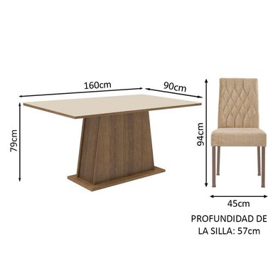 JUEGO COMEDOR MADESA MDJA0601377GSM 6 SILLAS CREMA BRITNEY MARRON IMPERIAL - 3