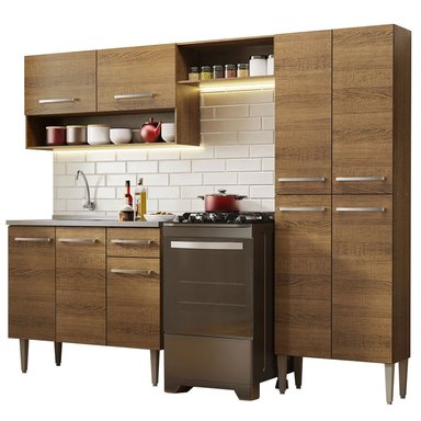 COCINA INTEGRAL MADESA GREM229010 1 CAJÓN 229CM CON FREGADERO MARRON/BLANCO EMILLY 10