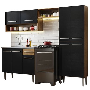 MUEBLE DE COCINA INTEGRAL EMILLY 229 CM CON LAVADERO 10 - MARRÓN/NEGRO