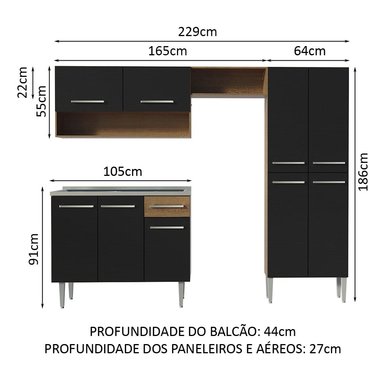 MUEBLE DE COCINA INTEGRAL EMILLY 229 CM CON LAVADERO 10 - MARRÓN/NEGRO - 3