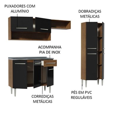 MUEBLE DE COCINA INTEGRAL EMILLY 229 CM CON LAVADERO 10 - MARRÓN/NEGRO - 4