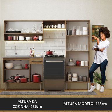 MUEBLE DE COCINA INTEGRAL EMILLY 229 CM CON LAVADERO 10 - MARRÓN/NEGRO - 5