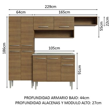 COCINA INTEGRAL MADESA GREM229012 1 CAJÓN 229CM CON FREGADERO MARRON/BLANCO EMILLY 12 - 3