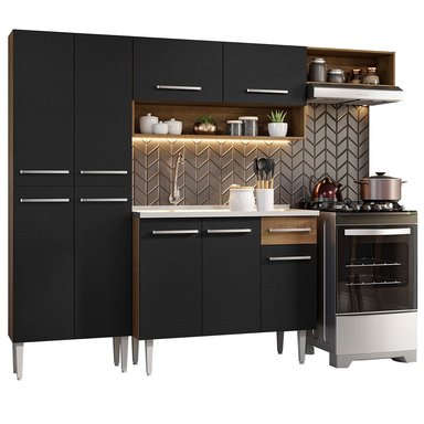 MUEBLE DE COCINA INTEGRAL EMILLY 229 CM CON LAVADERO 12 - MARRÓN/NEGRO