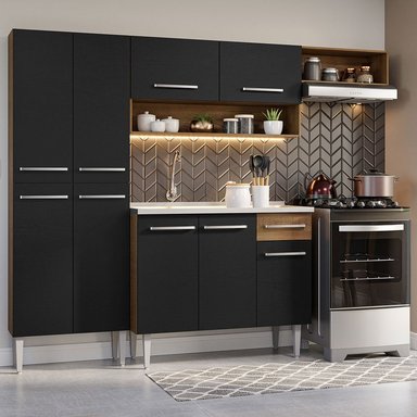 MUEBLE DE COCINA INTEGRAL EMILLY 229 CM CON LAVADERO 12 - MARRÓN/NEGRO - 2
