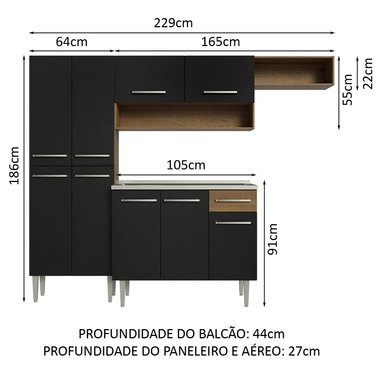 MUEBLE DE COCINA INTEGRAL EMILLY 229 CM CON LAVADERO 12 - MARRÓN/NEGRO - 3