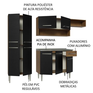 MUEBLE DE COCINA INTEGRAL EMILLY 229 CM CON LAVADERO 12 - MARRÓN/NEGRO - 4
