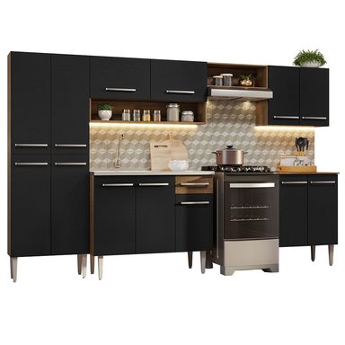 MUEBLE DE COCINA INTEGRAL EMILLY 293 CM CON LAVADERO 08 - MARRÓN/NEGRO
