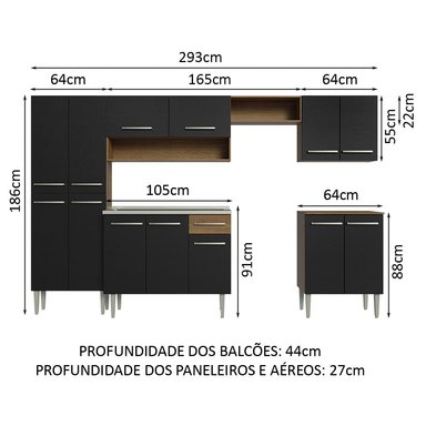 MUEBLE DE COCINA INTEGRAL EMILLY 293 CM CON LAVADERO 08 - MARRÓN/NEGRO - 3