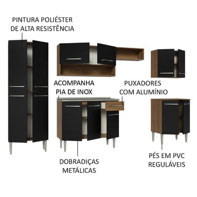 MUEBLE DE COCINA INTEGRAL EMILLY 293 CM CON LAVADERO 08 - MARRÓN/NEGRO - 4