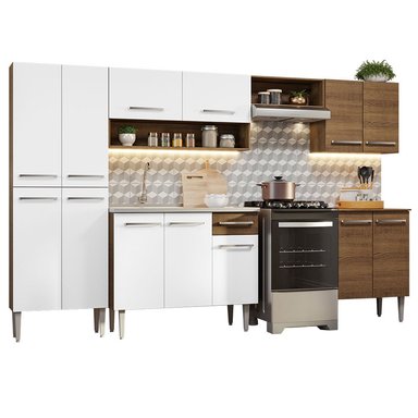 COCINA INTEGRAL MADESA GREM293008 1 CAJÓN 293CM CON FREGADERO MARRON/BLANCO EMILLY 08