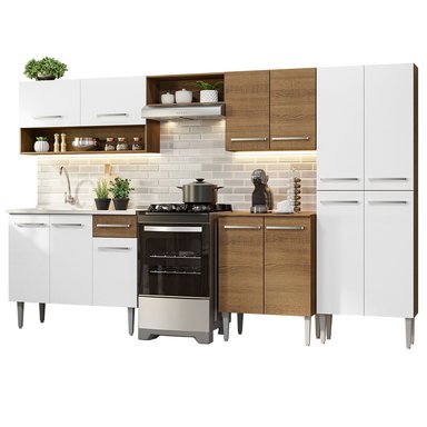 COCINA INTEGRAL MADESA GREM293009 1 CAJÓN 293CM CON FREGADERO MARRON/BLANCO EMILLY 09