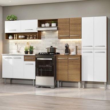 COCINA INTEGRAL MADESA GREM293009 1 CAJÓN 293CM CON FREGADERO MARRON/BLANCO EMILLY 09 - 2