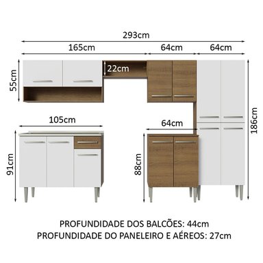 COCINA INTEGRAL MADESA GREM293009 1 CAJÓN 293CM CON FREGADERO MARRON/BLANCO EMILLY 09 - 3