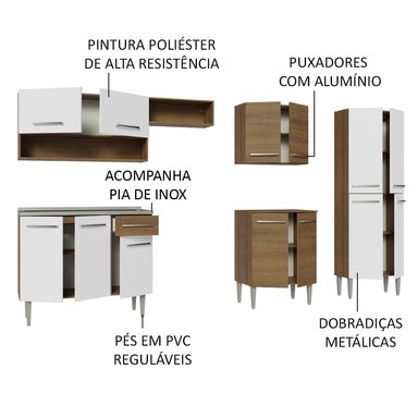 COCINA INTEGRAL MADESA GREM293009 1 CAJÓN 293CM CON FREGADERO MARRON/BLANCO EMILLY 09 - 4