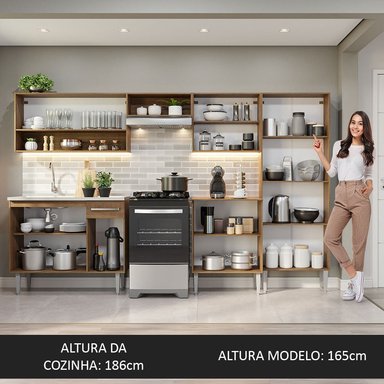COCINA INTEGRAL MADESA GREM293009 1 CAJÓN 293CM CON FREGADERO MARRON/BLANCO EMILLY 09 - 5