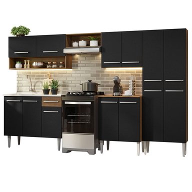 MUEBLE DE COCINA INTEGRAL EMILLY 293 CM CON LAVADERO 09 - MARRÓN/NEGRO