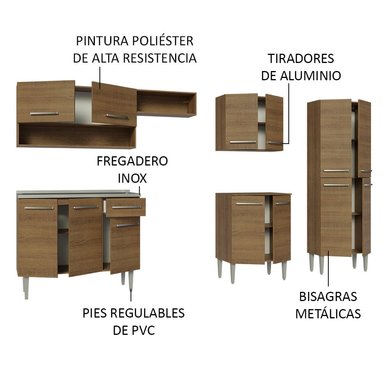 MUEBLE DE COCINA INTEGRAL EMILLY 293 CM CON LAVADERO 09 - MARRÓN - 3