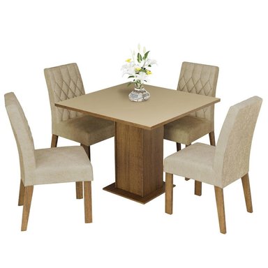 JUEGO COMEDOR MADESA MDJA0401377GSIM 4 SILLAS CREMA LIVIA MARRÓN IMPERIAL