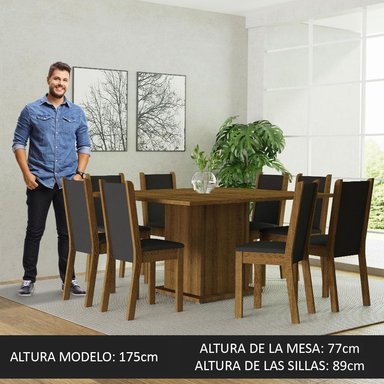 JUEGO COMEDOR MADESA 8 SILLAS NEGRO MARISA MARRÓN - 5