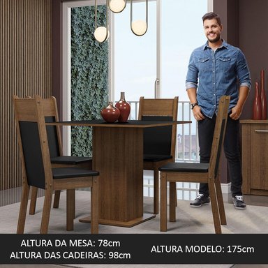 JUEGO COMEDOR MADESA 4 SILLAS NEGRO CLAIRE CLAIRE MARRÓN - 5