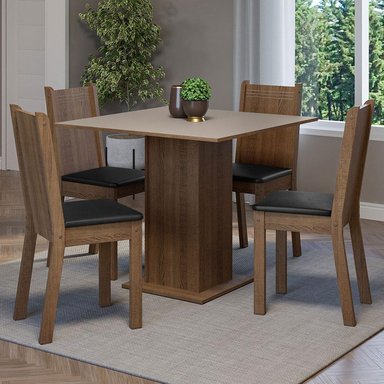JUEGO DE COMEDOR SAMARA CON 4 SILLAS - MARRÓN/CREMA/NEGRO - 2