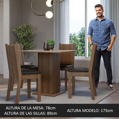 JUEGO DE COMEDOR SAMARA CON 4 SILLAS - MARRÓN/CREMA/NEGRO - 5
