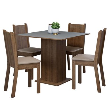 JUEGO DE COMEDOR SAMARA CON 4 SILLAS - MARRÓN/GRIS/ BEIGE