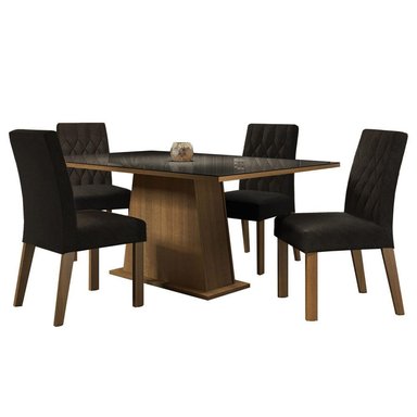 JUEGO DE COMEDOR ARYELI CON 4 SILLAS - MARRÓN/NEGRO/OXFORD