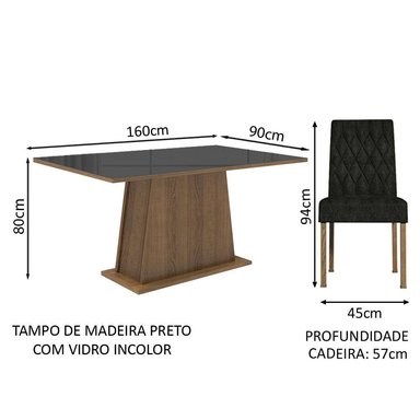 JUEGO DE COMEDOR ARYELI CON 4 SILLAS OXFORD - TABLERO DE MADERA Y CRISTAL - MARRÓN/NEGRO/OXFORD - 3