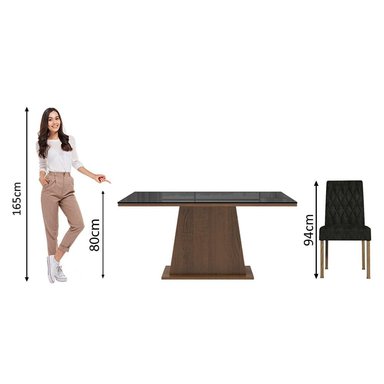 JUEGO DE COMEDOR ARYELI CON 4 SILLAS OXFORD - TABLERO DE MADERA Y CRISTAL - MARRÓN/NEGRO/OXFORD - 4