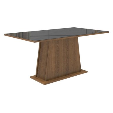 JUEGO DE COMEDOR ARYELI CON 4 SILLAS OXFORD - TABLERO DE MADERA Y CRISTAL - MARRÓN/NEGRO/OXFORD - 6