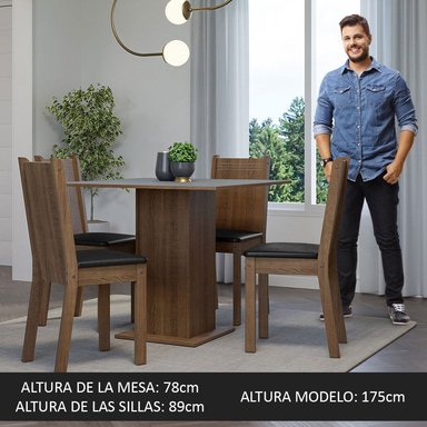 JUEGO DE COMEDOR SAMARA CON 4 SILLAS - MARRÓN/GRIS/NEGRO - 4